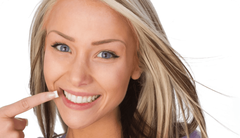 Happy woman with long hair smiling